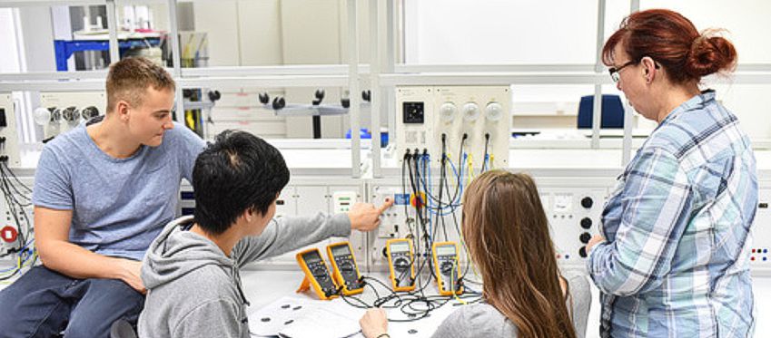 Students working on an electronics project